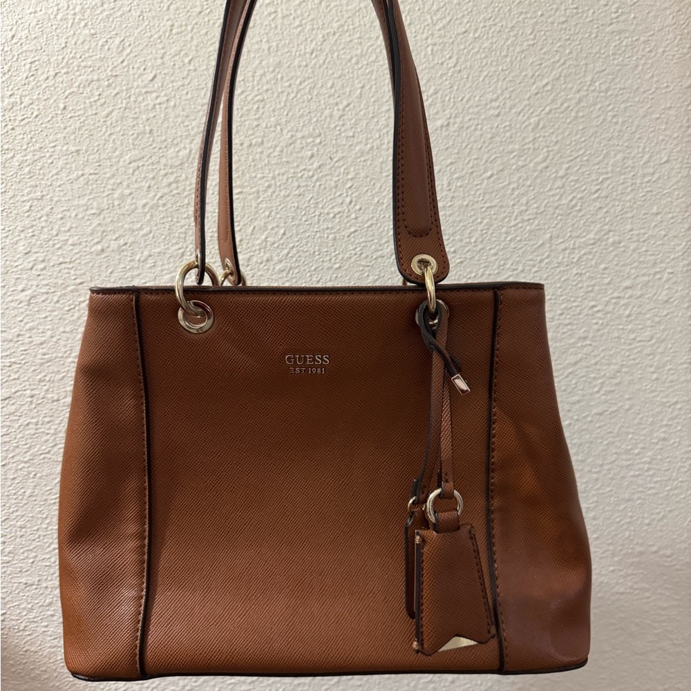 Guess Brown Kamryn Vegan Leather Tote Bag Shopping Shoulder Bag